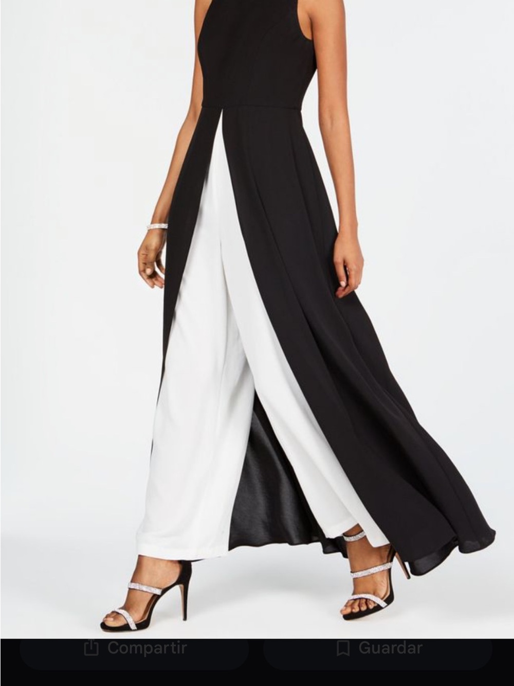 Elegant Black & White Sleeveless Overlay Jumpsuit